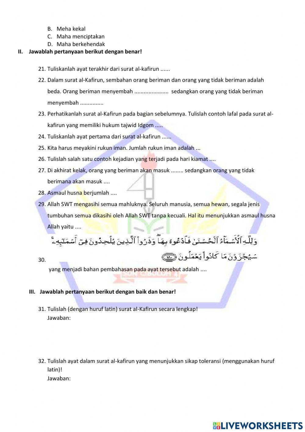 PTS Ganjil Pendidikan Agama Islam