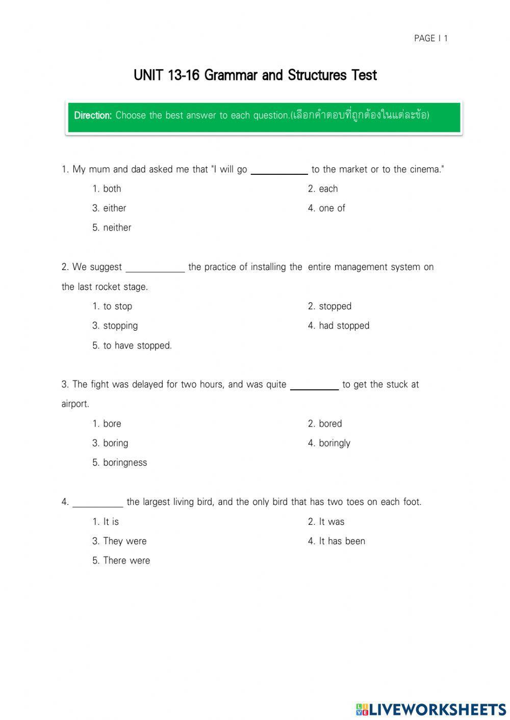 ข้อสอบภาษาอังกฤษคู่ขนาน ONET ม.6 Unit 13-16