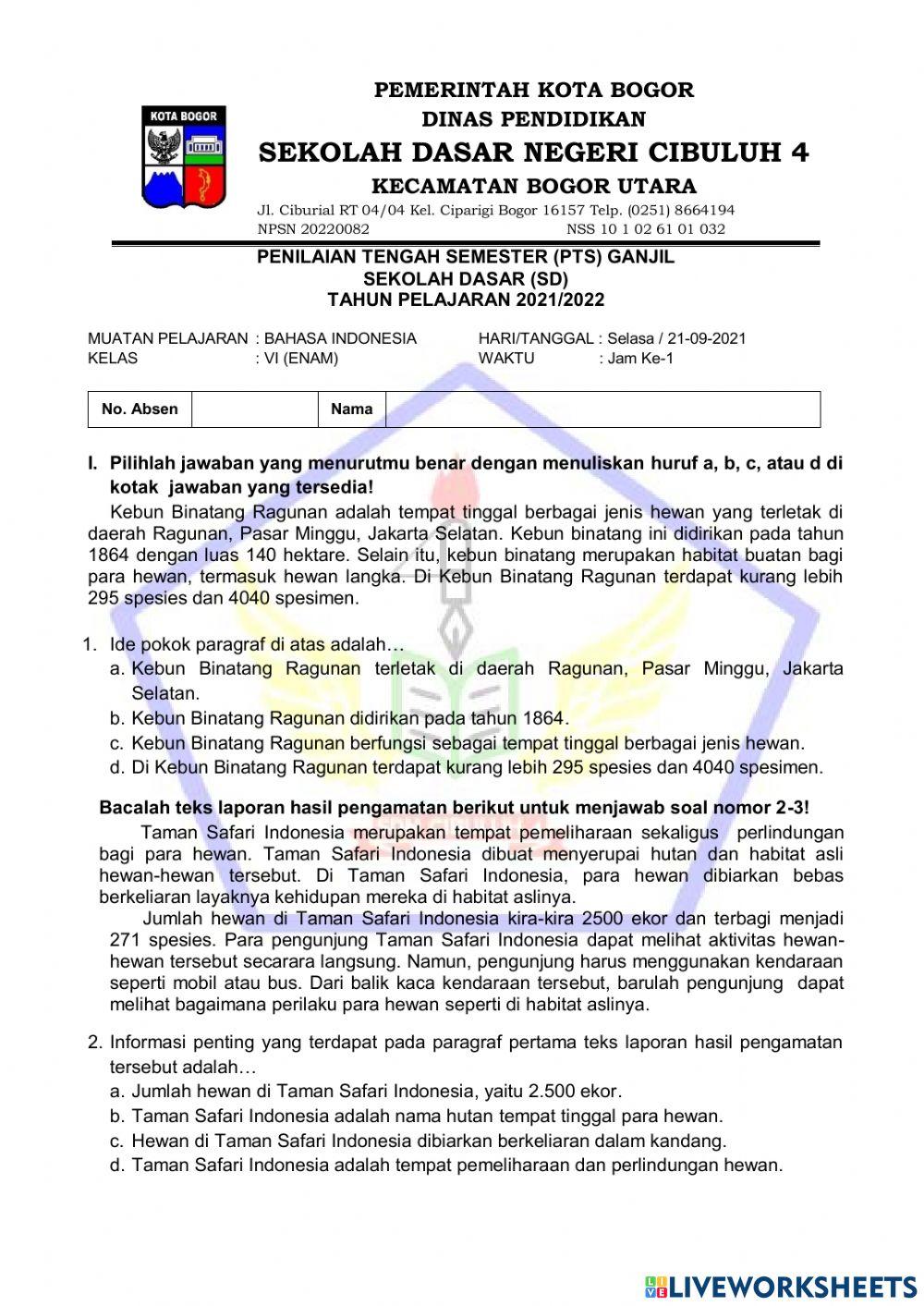 PTS Ganjil Bahasa Indonesia