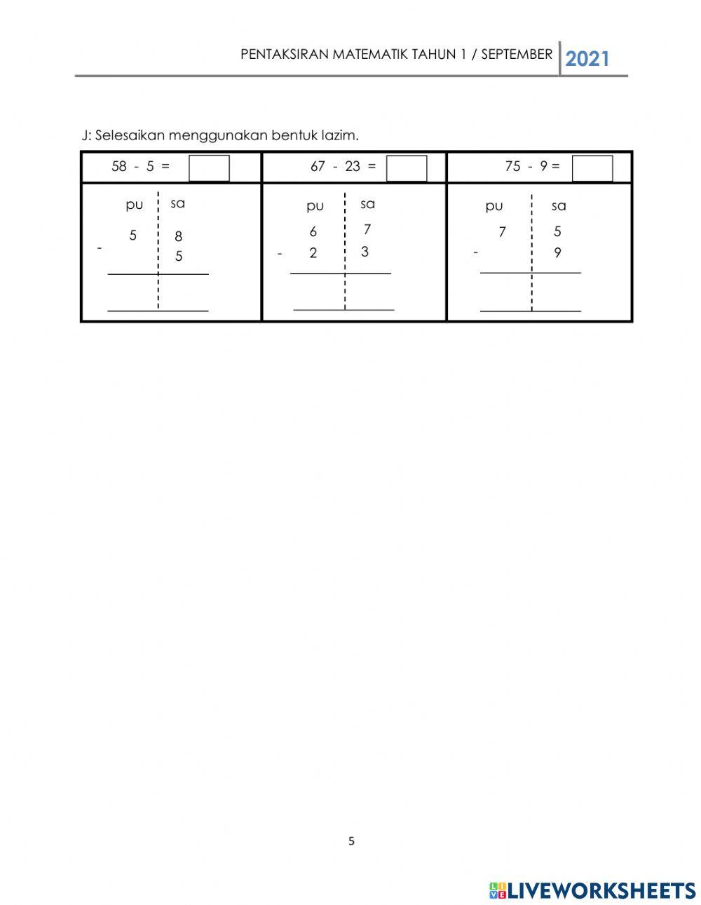 Pentaksiran mate thn 1 sept