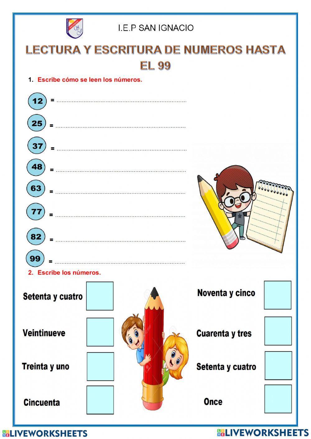 Lectura y escritura de números hasta el 99