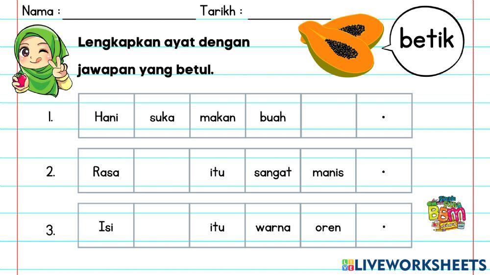 Lengkapkan ayat KVKVK.