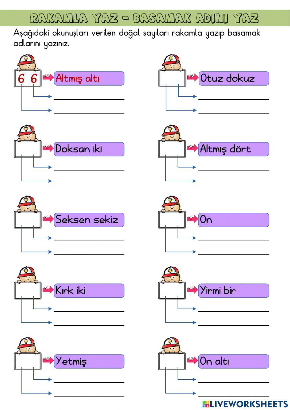 Rakamla Yaz-Basamak Adını Yaz