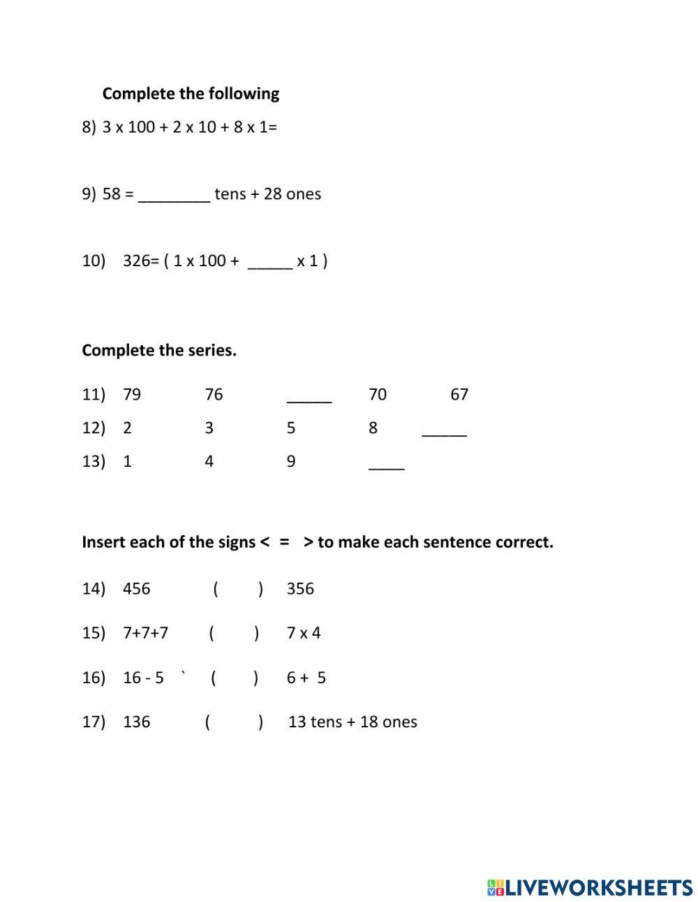 Mathematics Assessment- Number Concepts