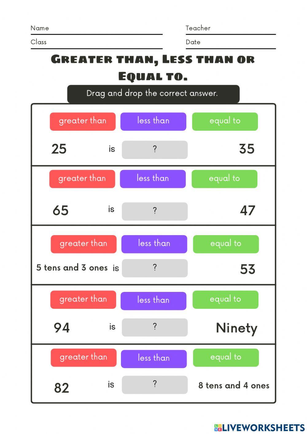 Greater than , less than and equal to