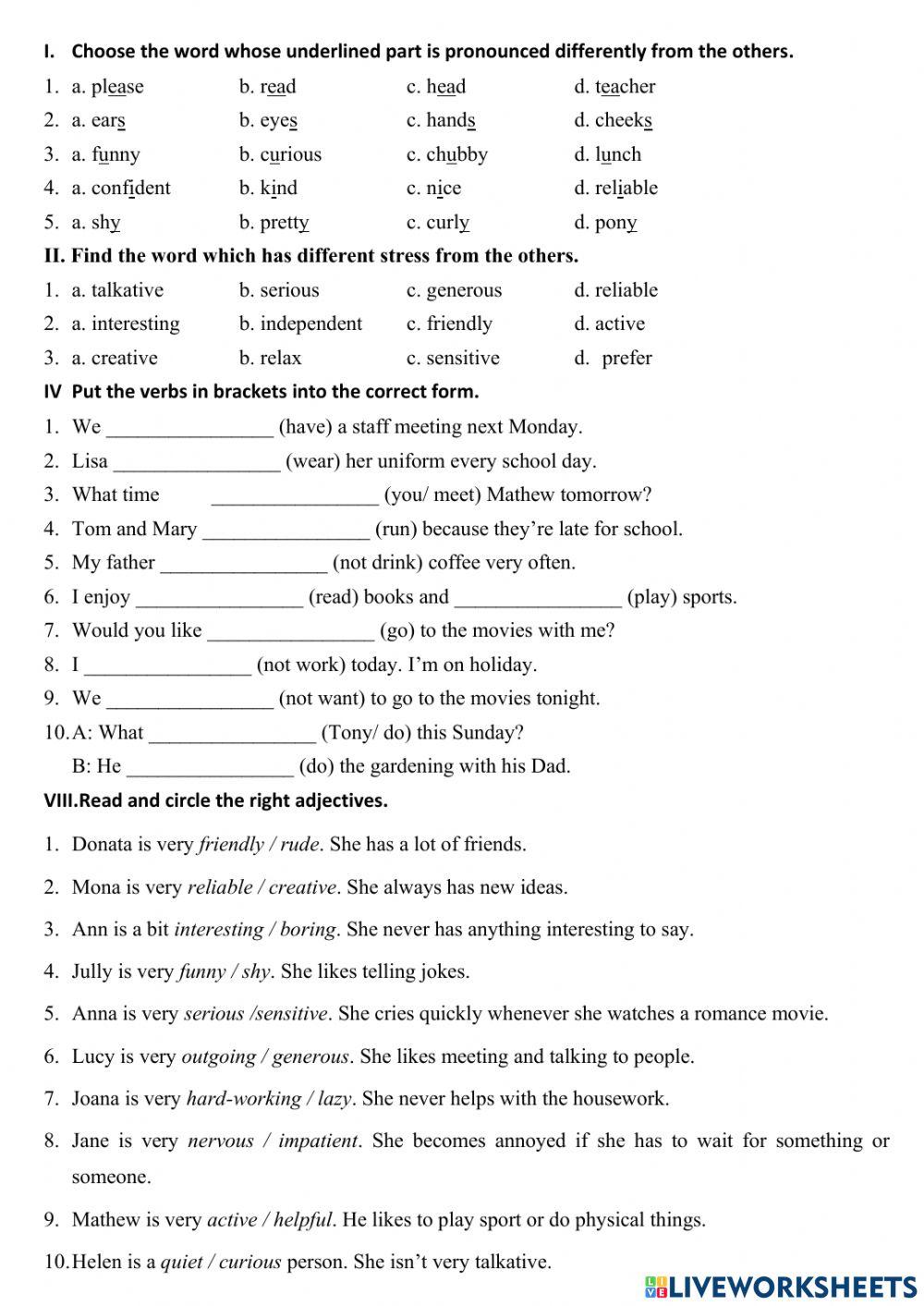 Tieng Anh 6 - Unit 3 (MLH) - Exercise 2