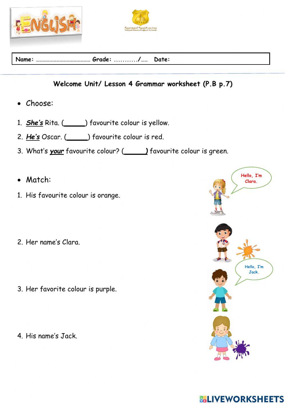 Grammar (His-Her-My) Possessive adjectives