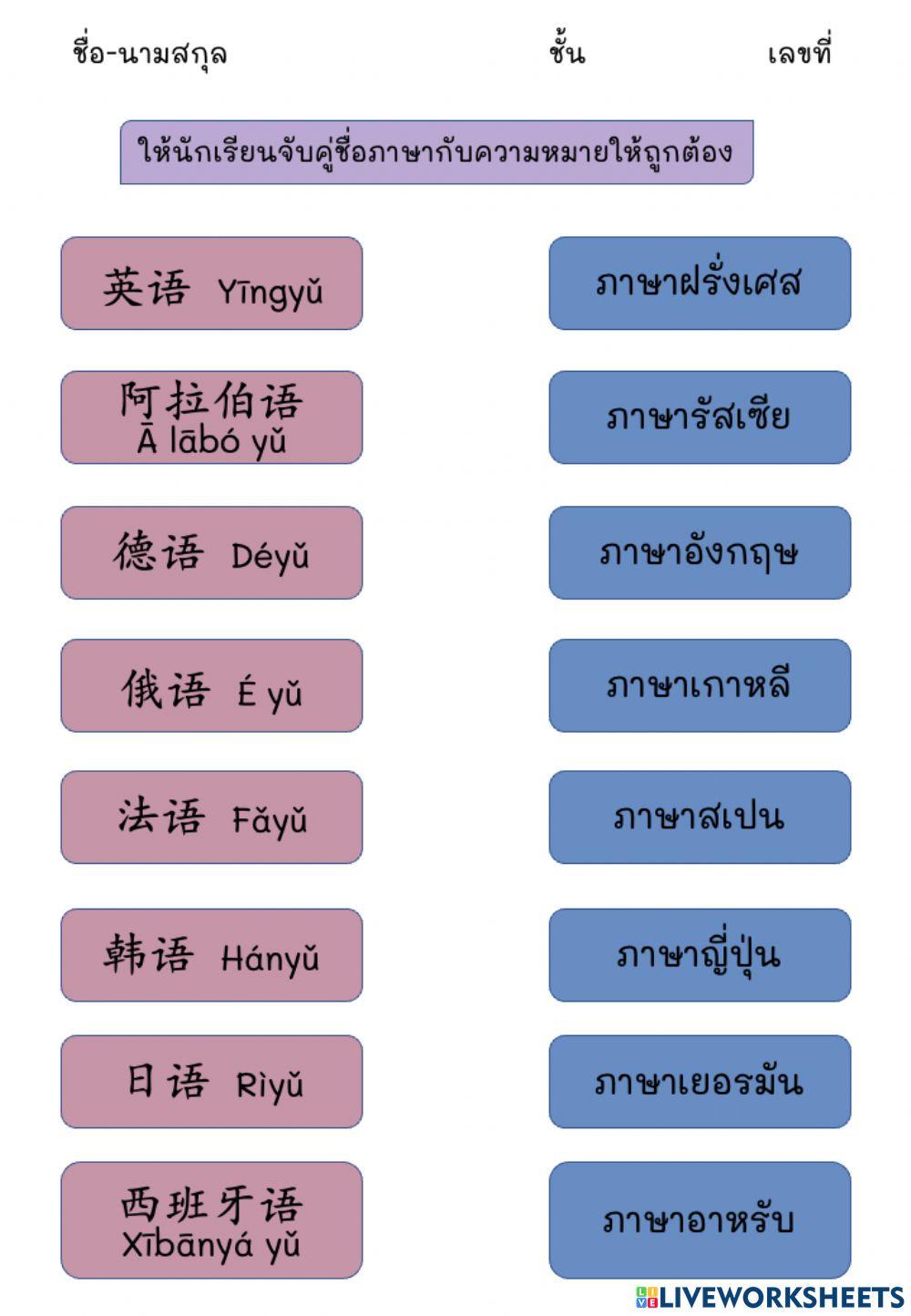 ใบงานใบที่2 : ภาษา 语言