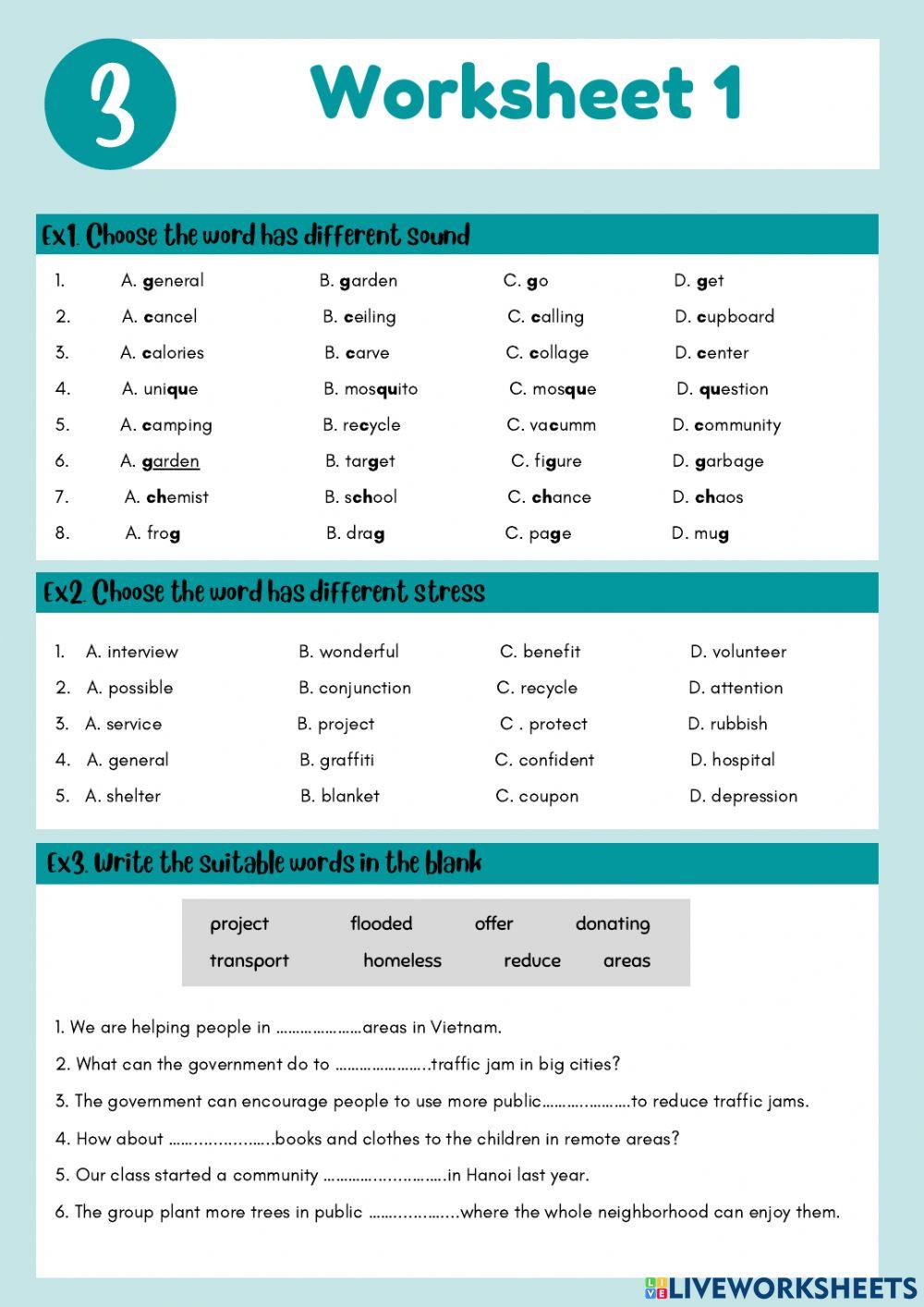 Worksheet 1-Unit 3-Grade 7