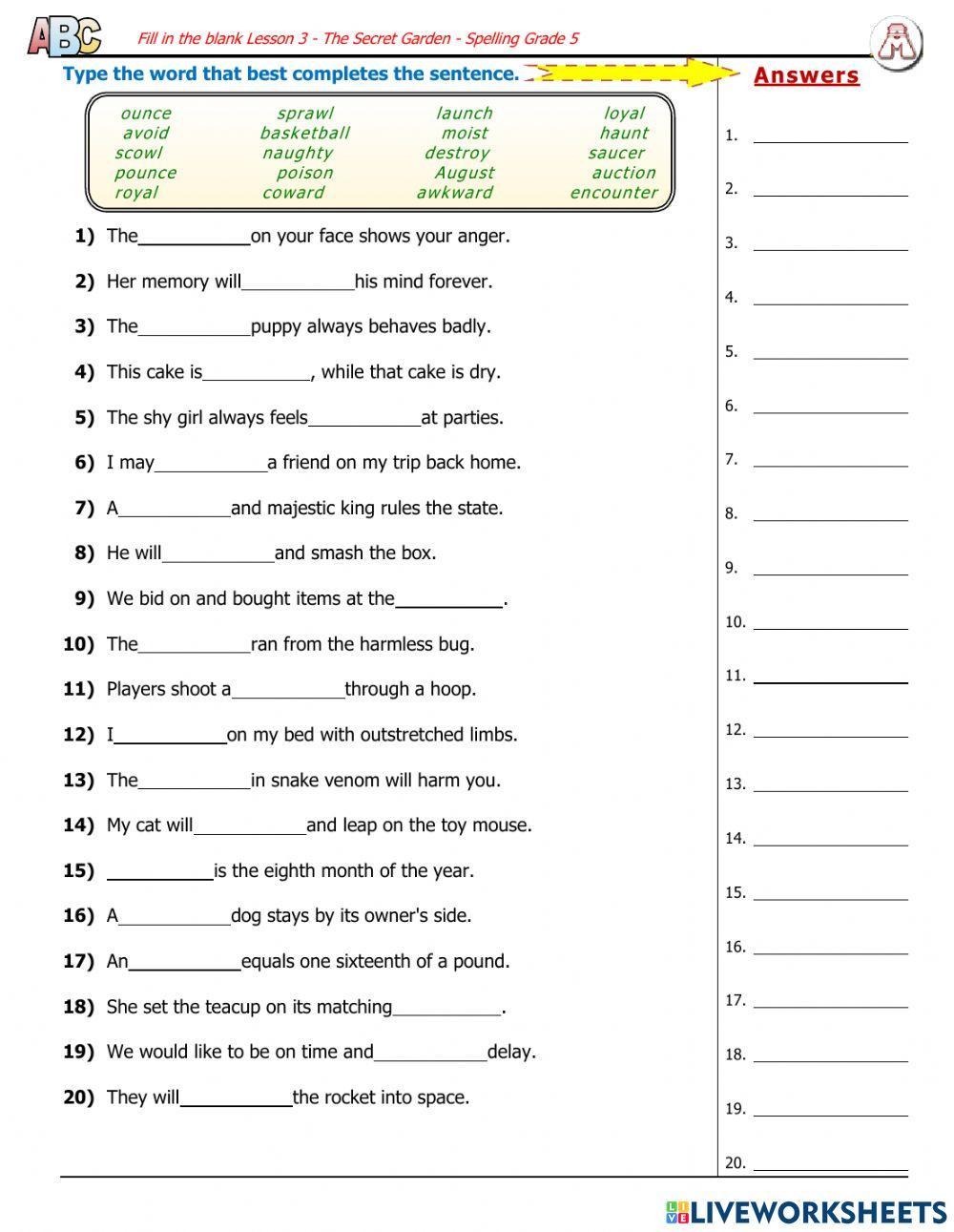 Lesson 3 - Fill in the blanks