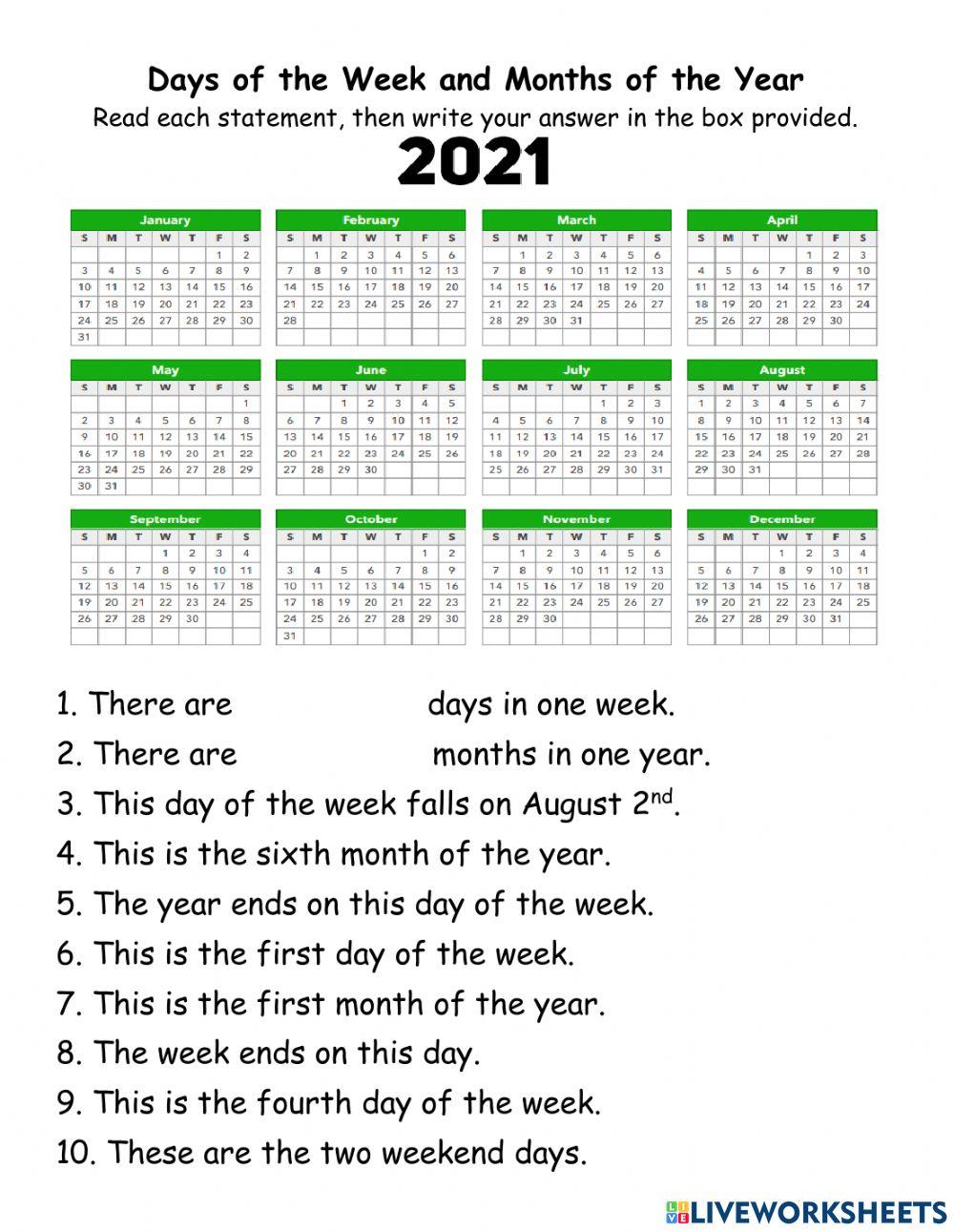 Days of the Week and Months of the Year
