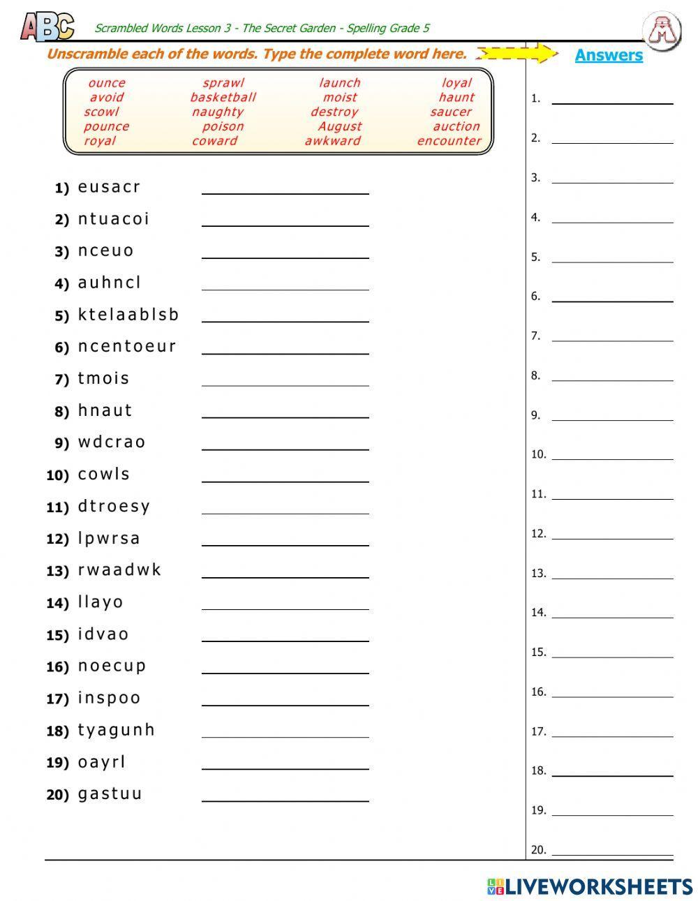 Lesson 3 - Unscramble words