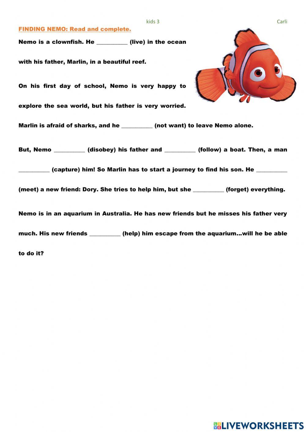 Finding Nemo Worksheet Science