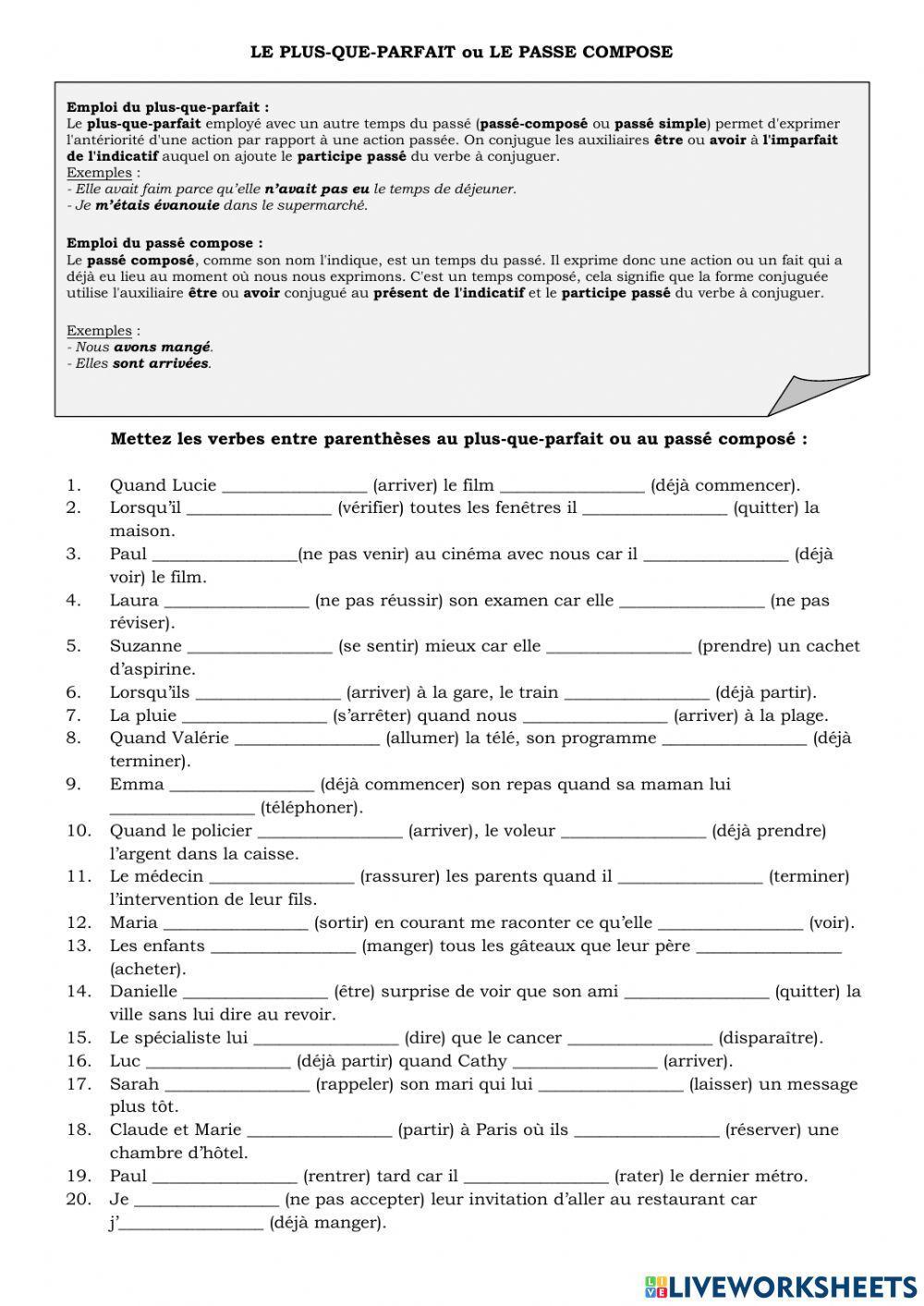 Passe compose ou plus que parfait