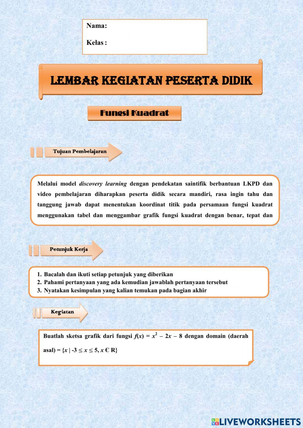 Menentukan koordinat titik pada grafik fungsi kuadrat
