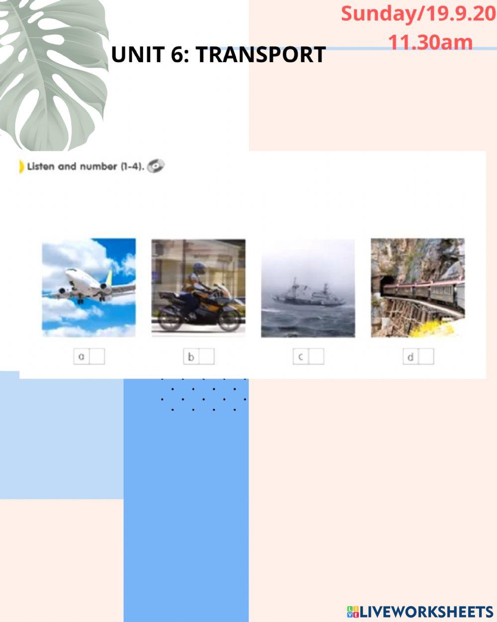 Listen and number the Transport 4IK