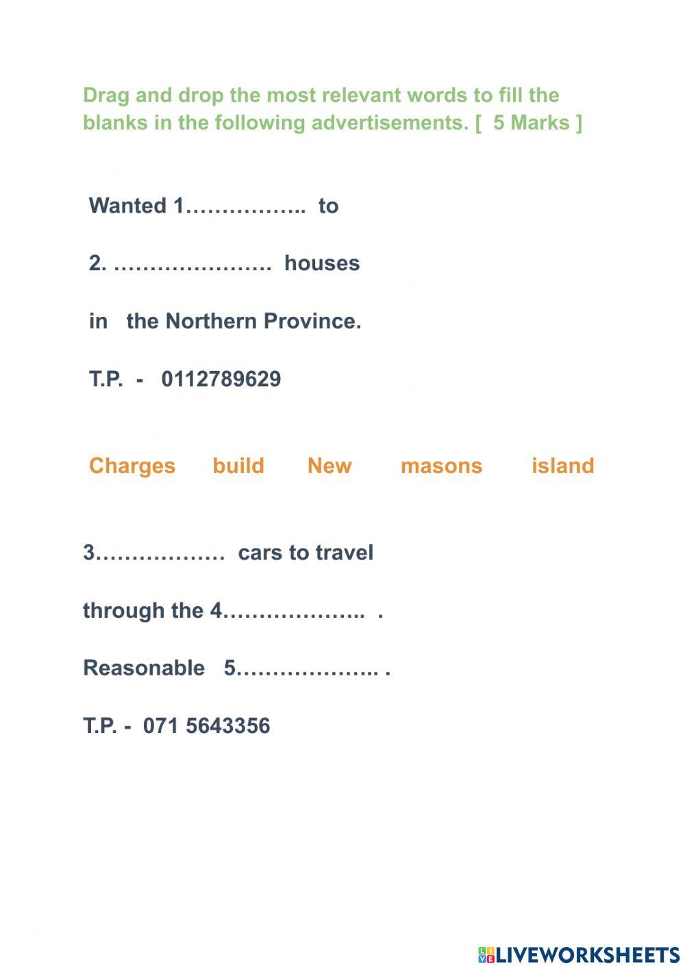 Interactive Activities to Practise Test 01     English Paper 1 