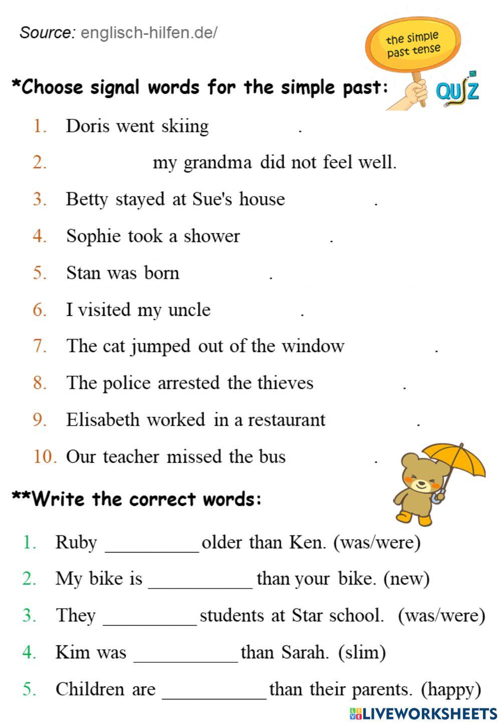 Signal words of the simple past worksheet