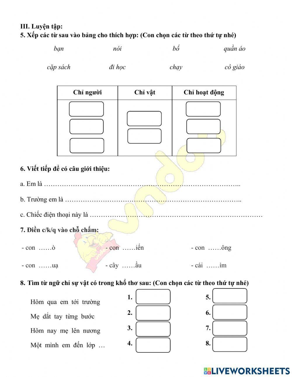 Ôn tập tiếng việt - đề 1