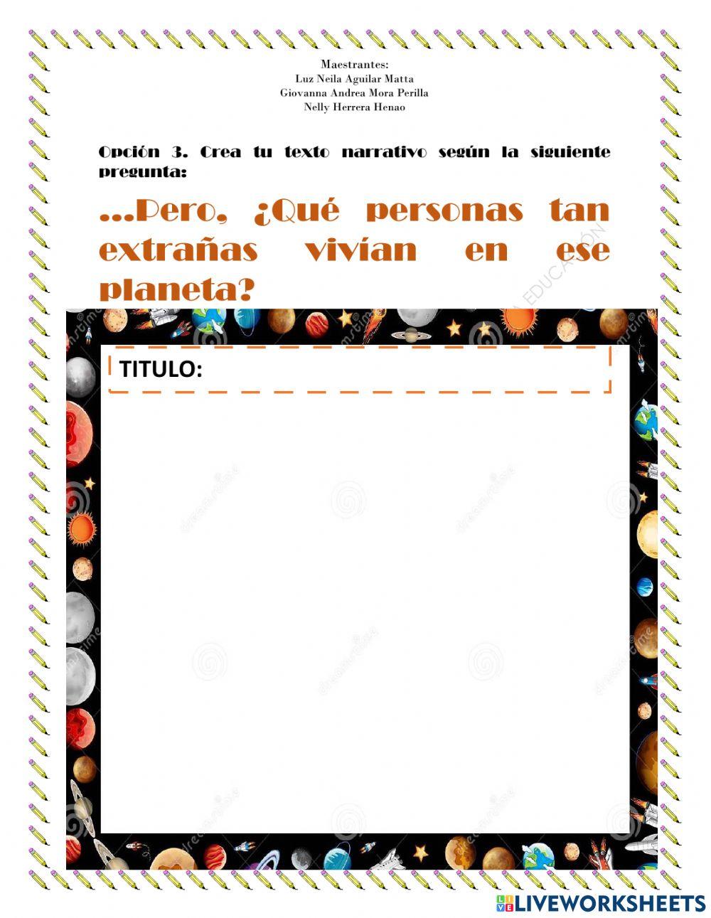 Ficha interactiva creando textos narrativos
