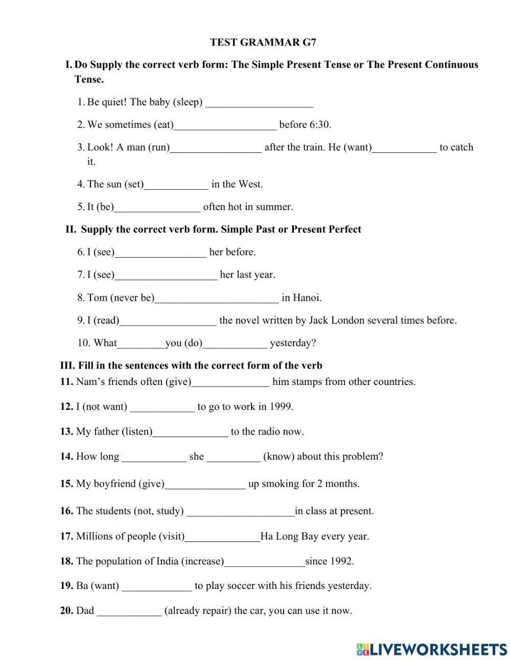 Test G7 (Grammar- September)