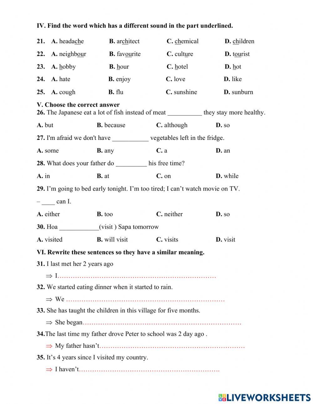 Test G7 (Grammar- September)