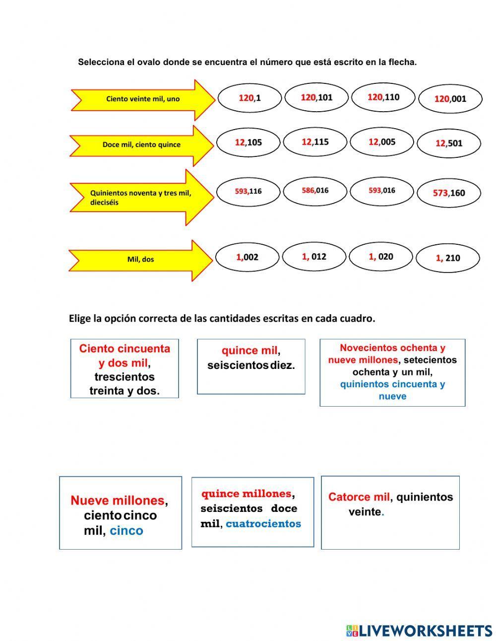 Lectura y escritura de números grandes.