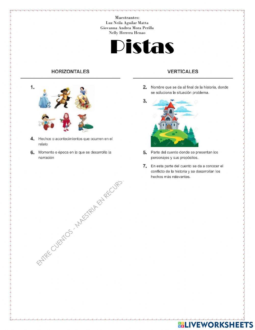 Crucigrama  partes y elementos del cuento