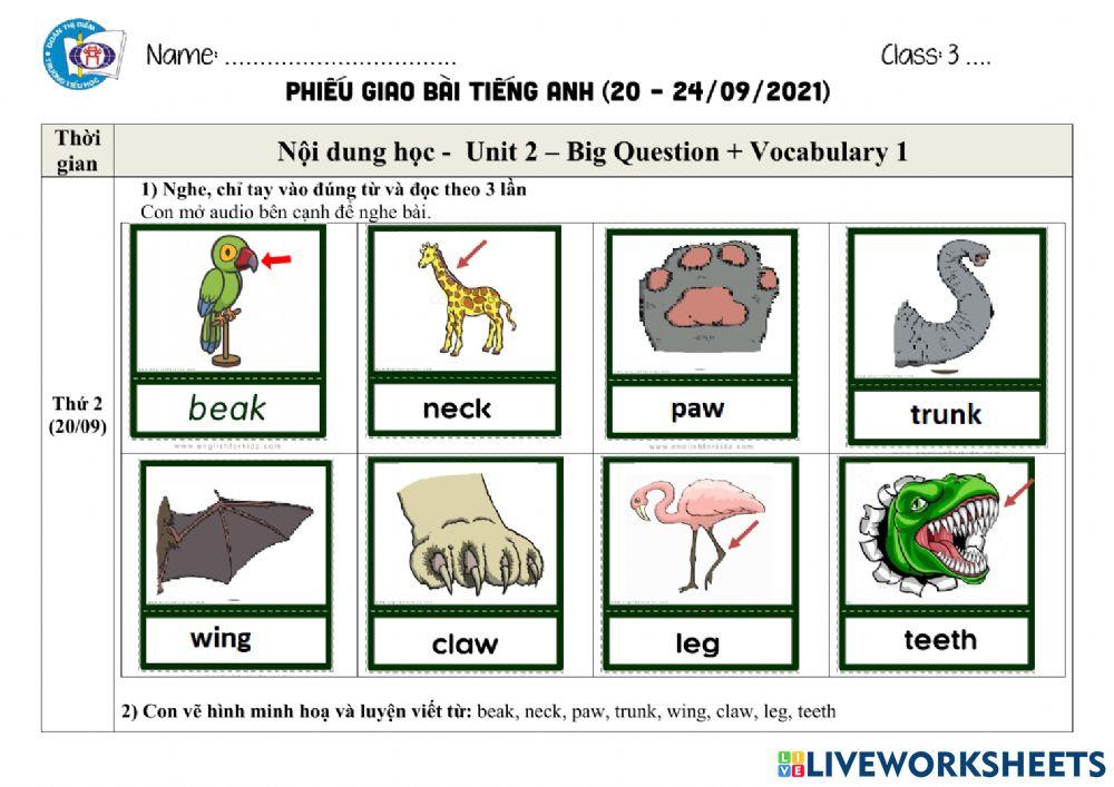 Phiếu giao bài môn Tiếng Anh tuần từ 20-24-09