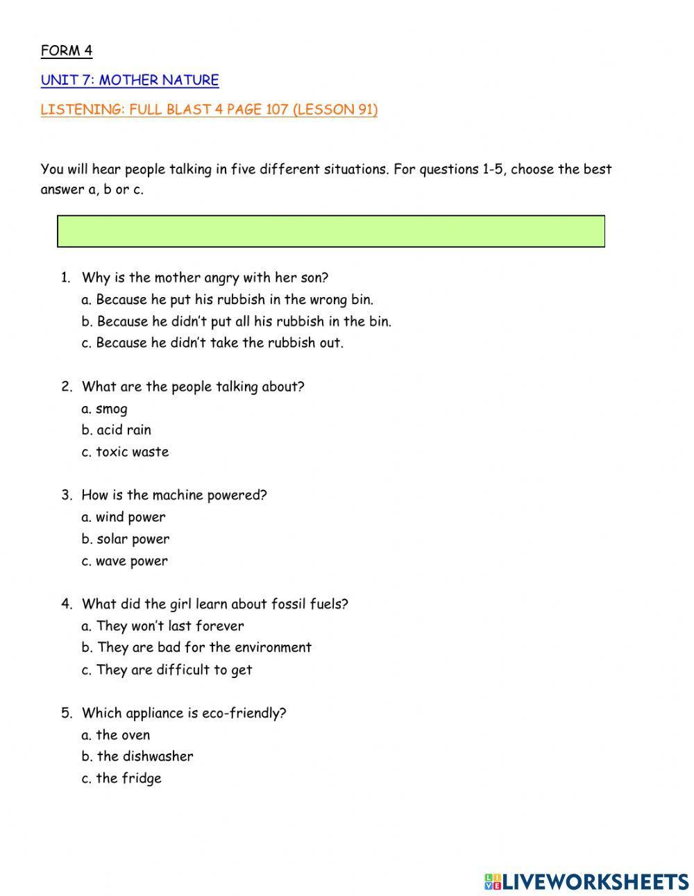 Form 4 Listening Unit 7