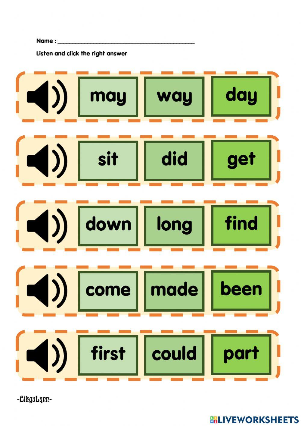 High frequency words