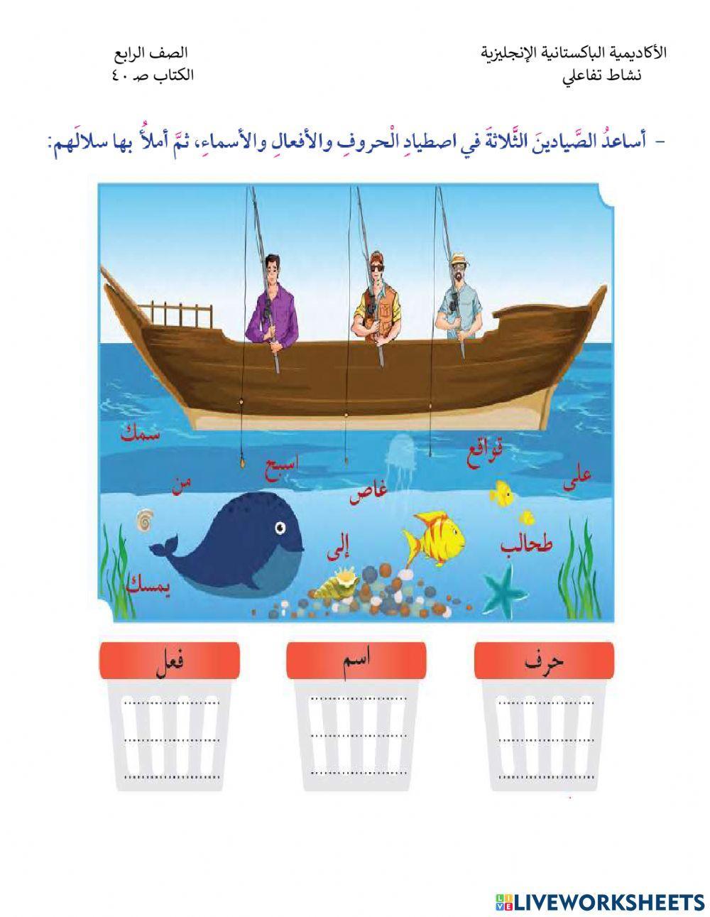 أقسام الكلمة (نشاط تفاعلي من درس لغتي الجميلة1)صـ 40