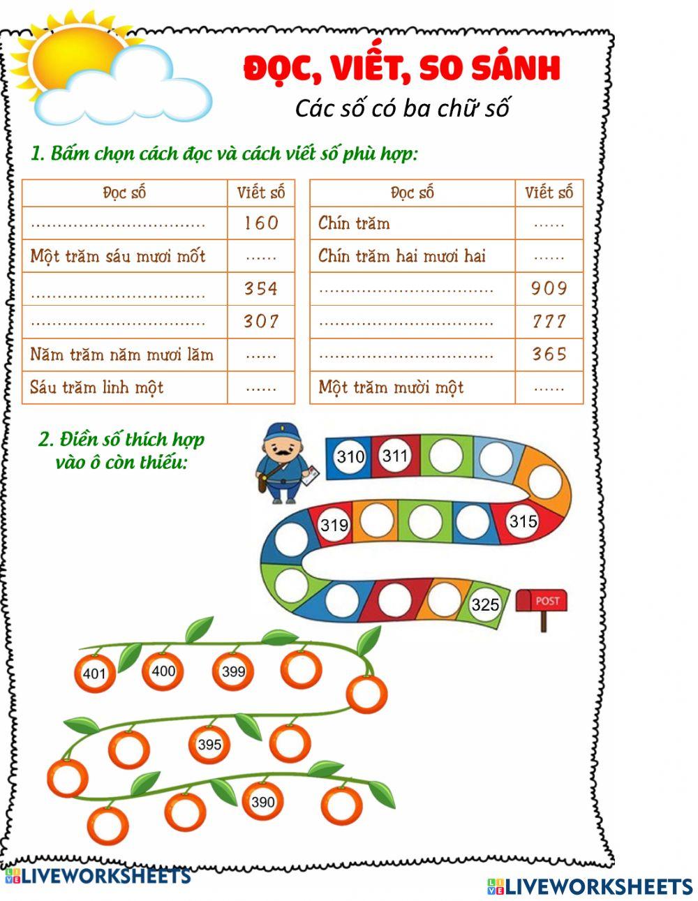 Toán 3 đọc, viết các số có ba chữ số