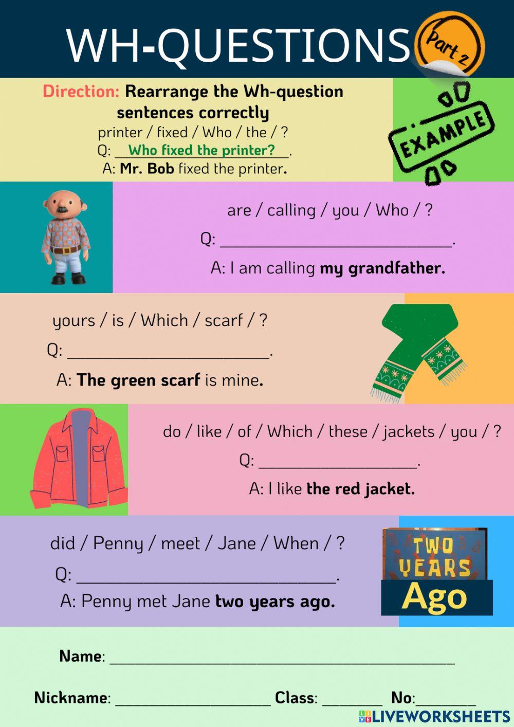 Wh Questions Interactive Exercise For Grade Live Worksheets, 57% OFF