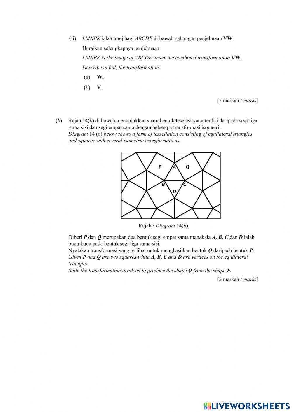 Pentaksiran percubaan no.14 hingga 15
