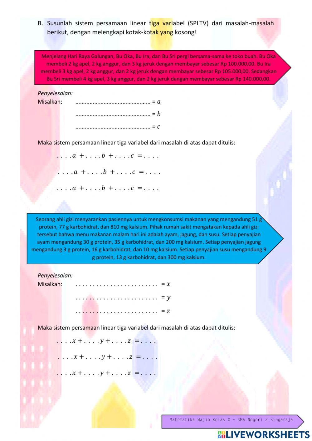Latihan Soal Persiapan PH SPLTV