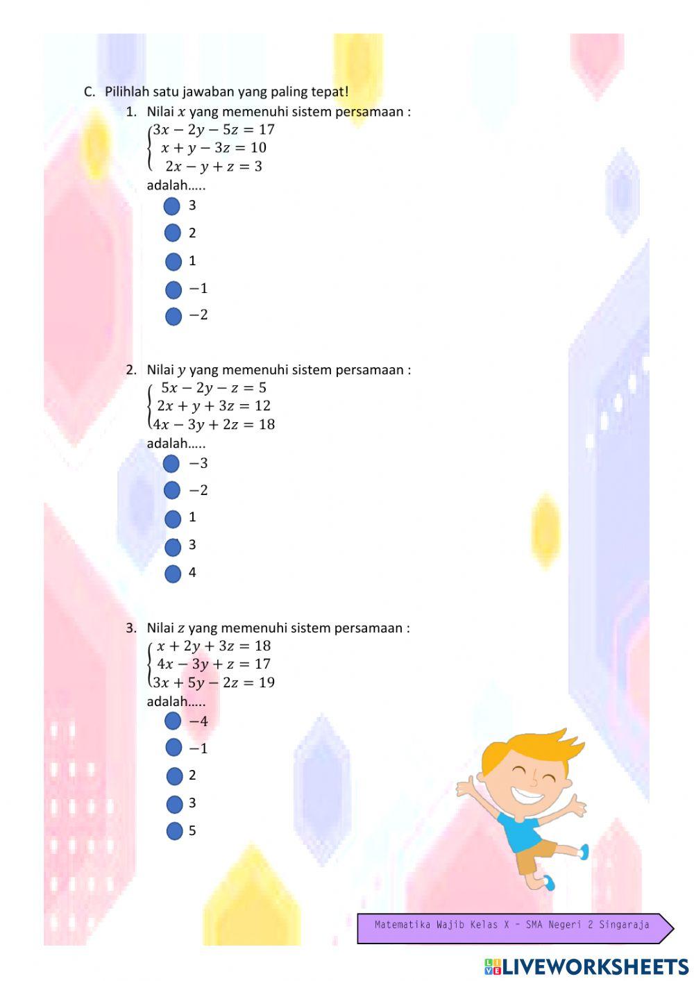 Latihan Soal Persiapan PH SPLTV