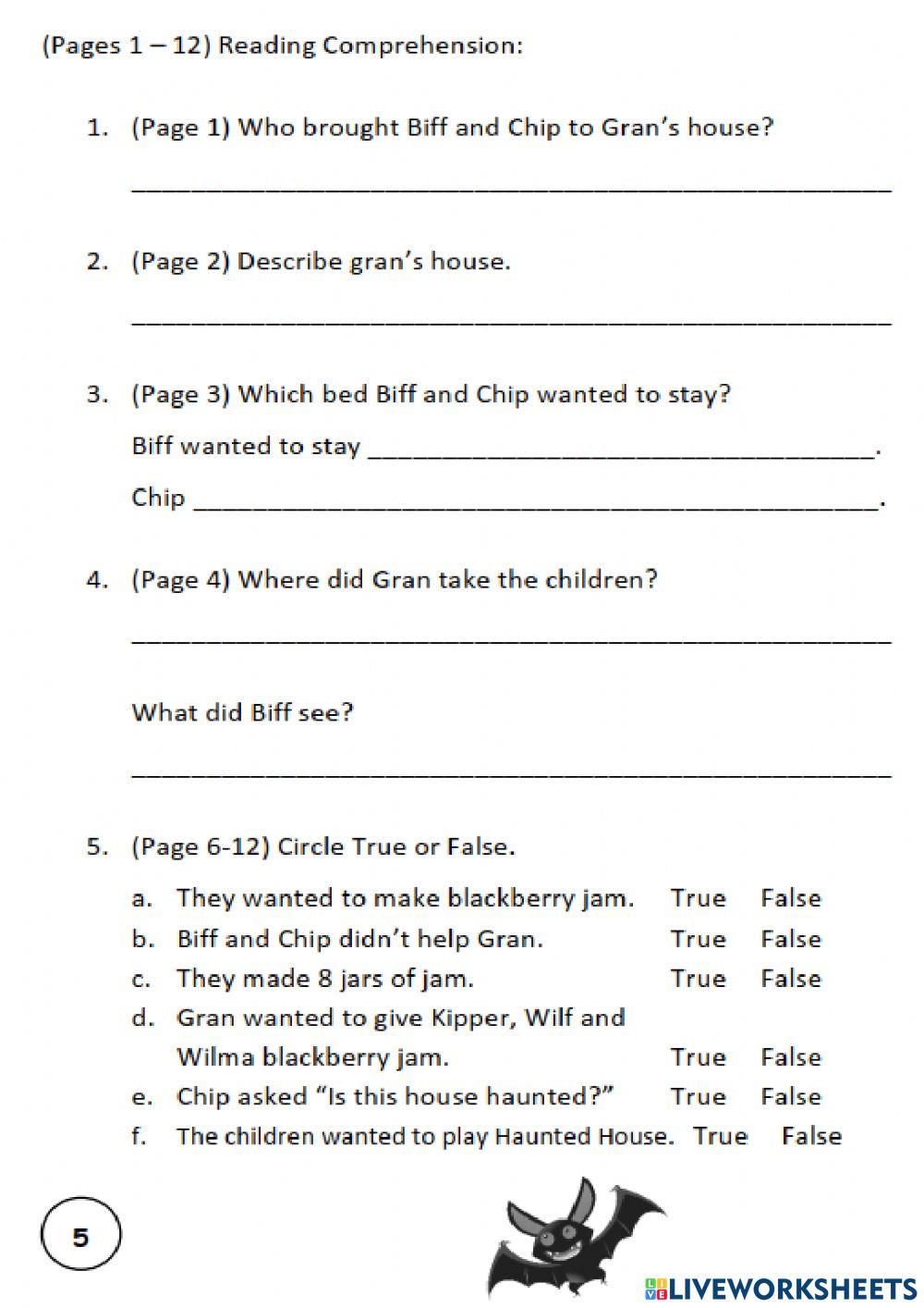 A Fright in the Night Worksheet