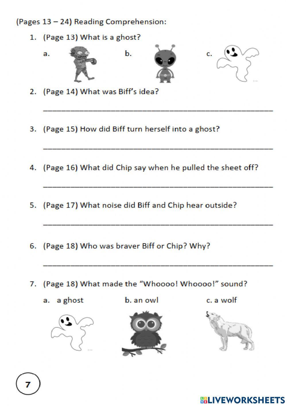 A Fright in the Night Worksheet