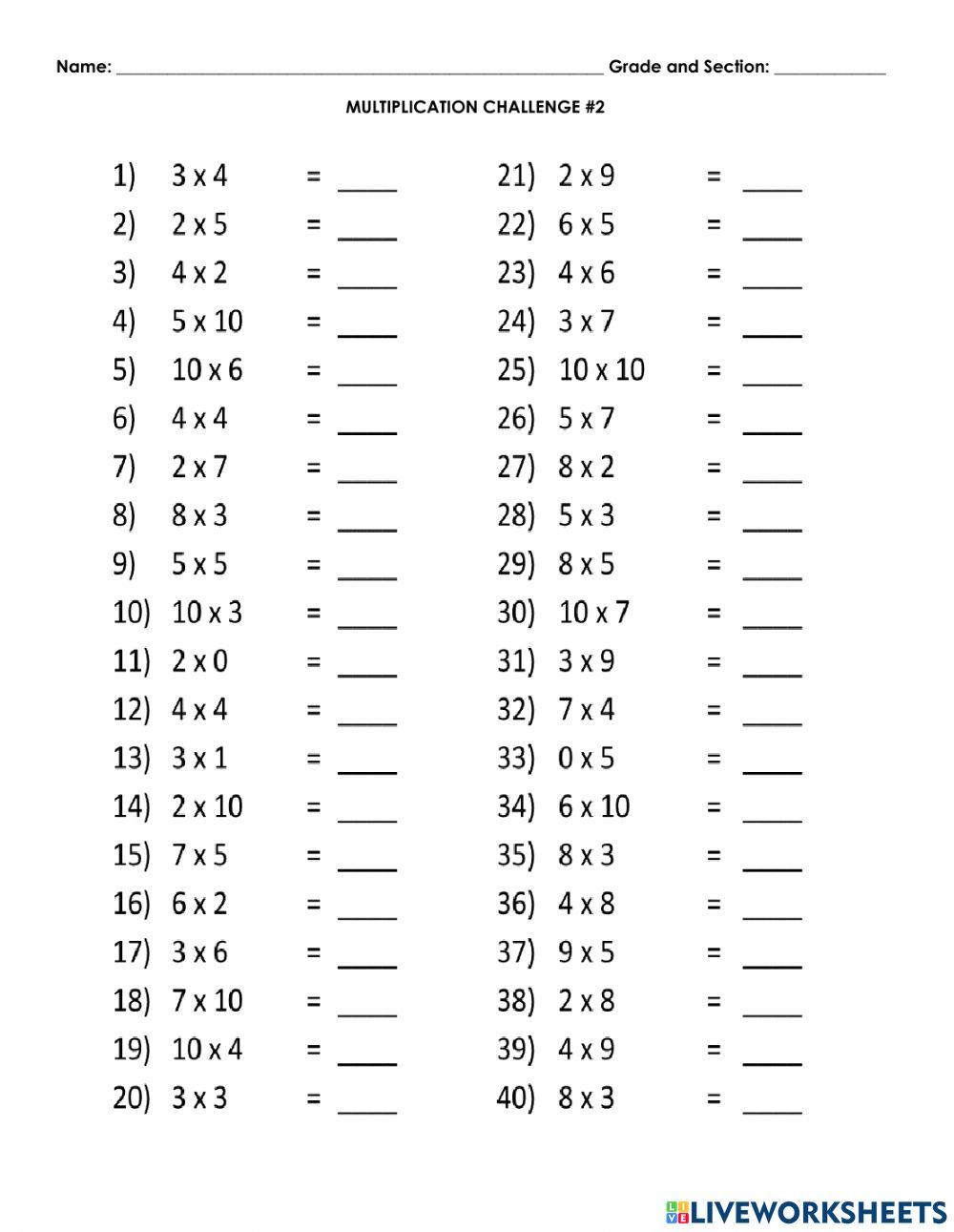 Multiplication Challenge 2