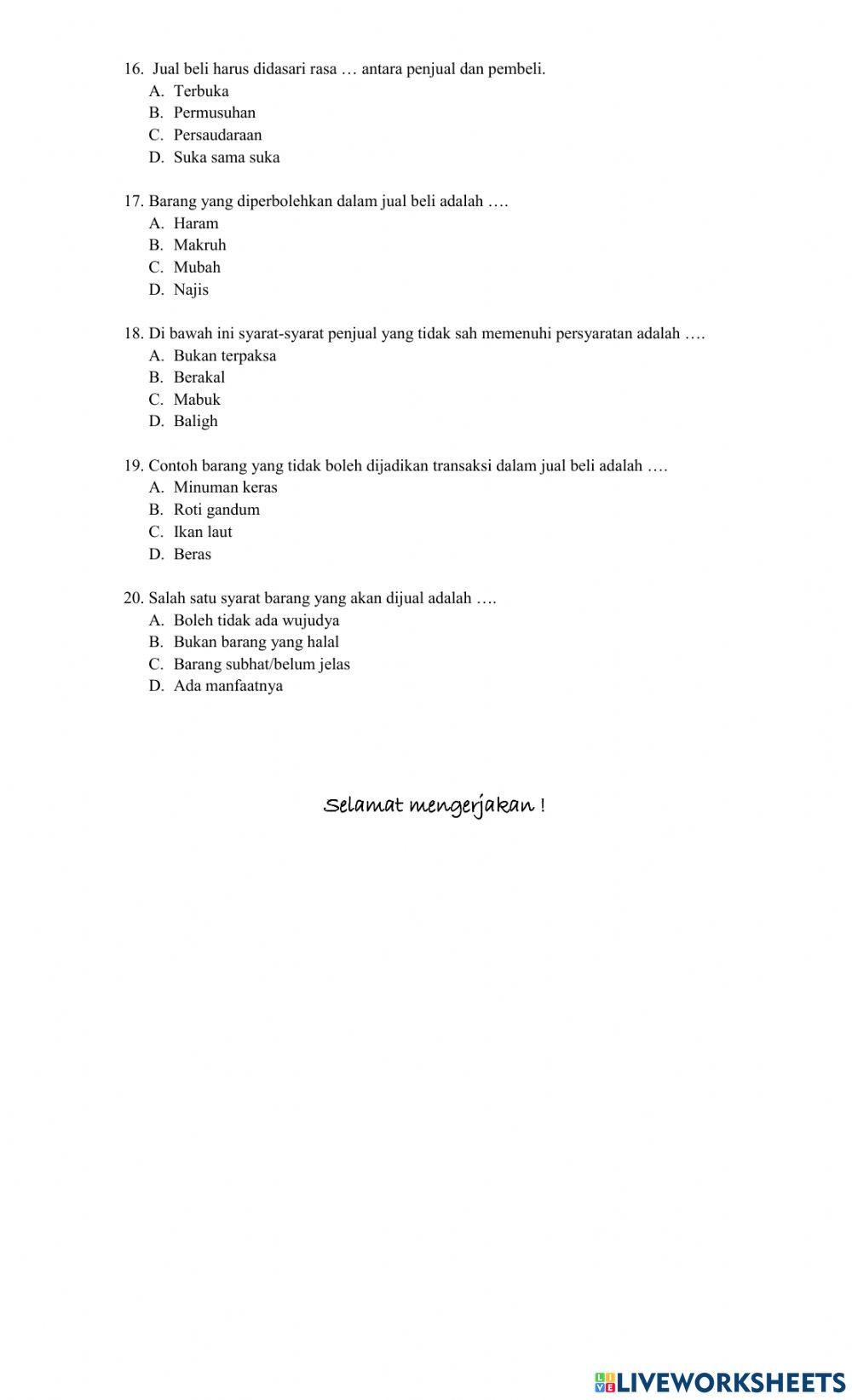 Soal PTS Gasal Fikih Kl IX