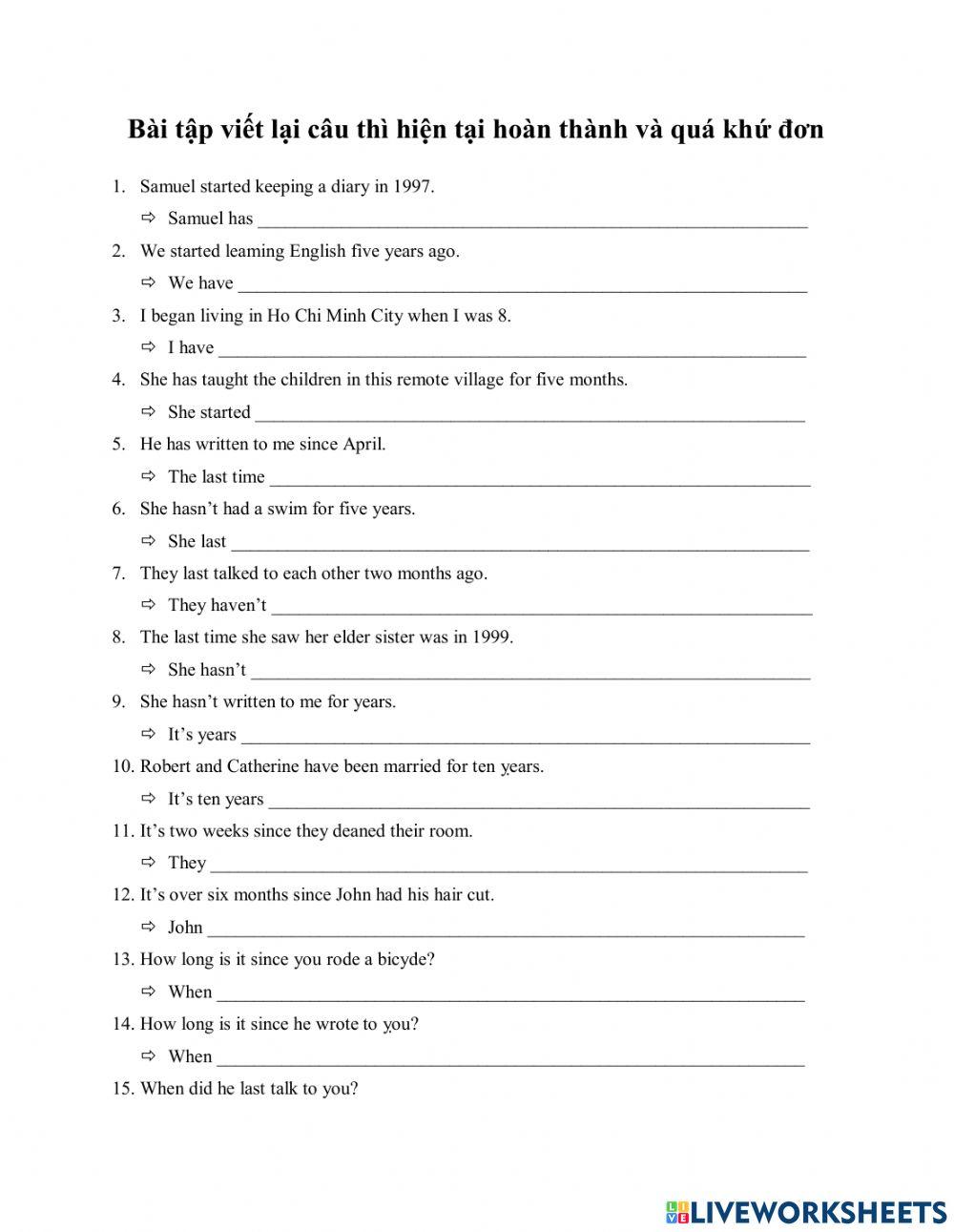 Transformation between Simple Past and Present Perfect