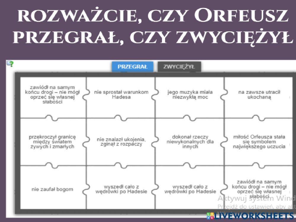Mit O Orfeuszu I Eurydyce W Kilku Zdaniach Mit o Orfeuszu i Eurydyce worksheet | Live Worksheets