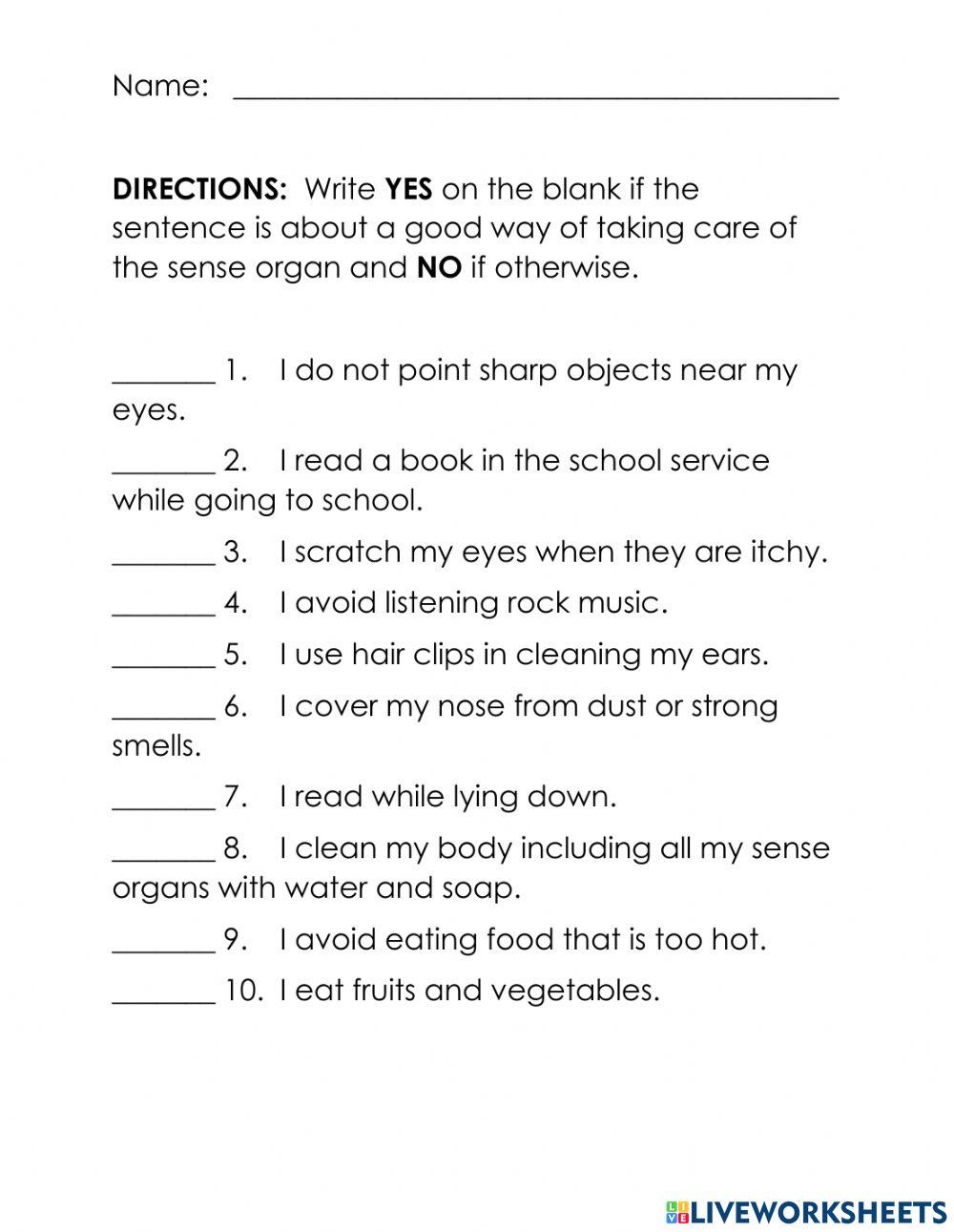 Sense organs worksheet by science worksheets tpt vrogue co