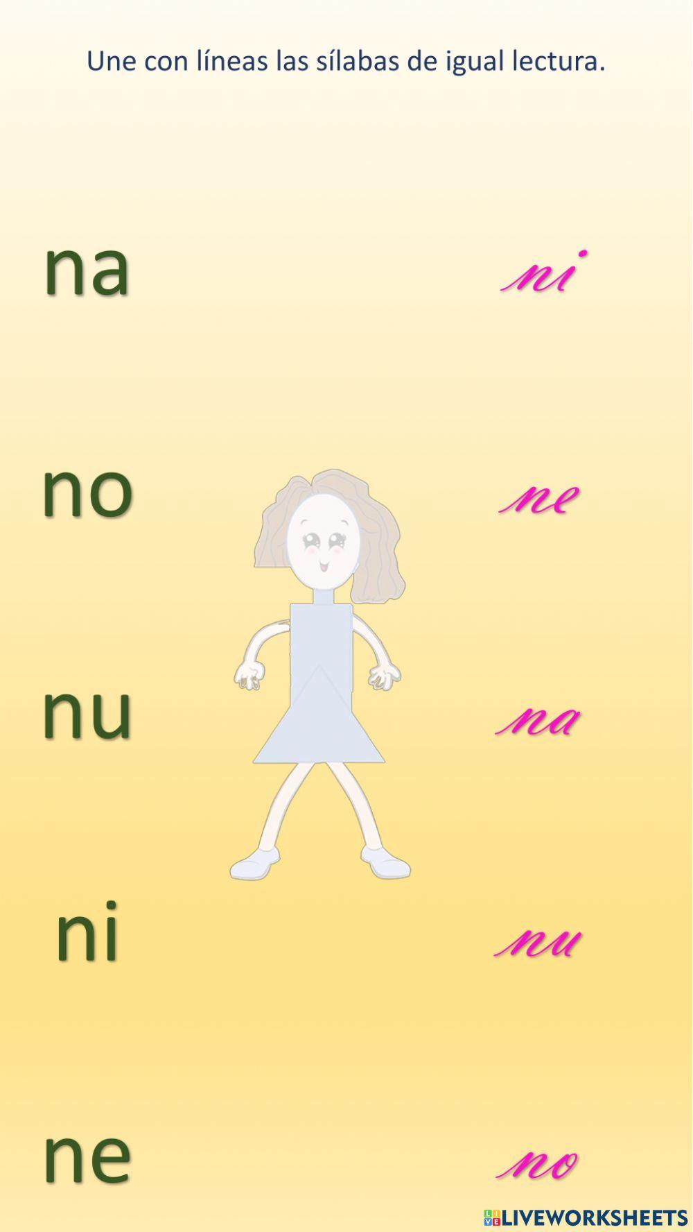 Une con líneas las sílabas de igual lectura.