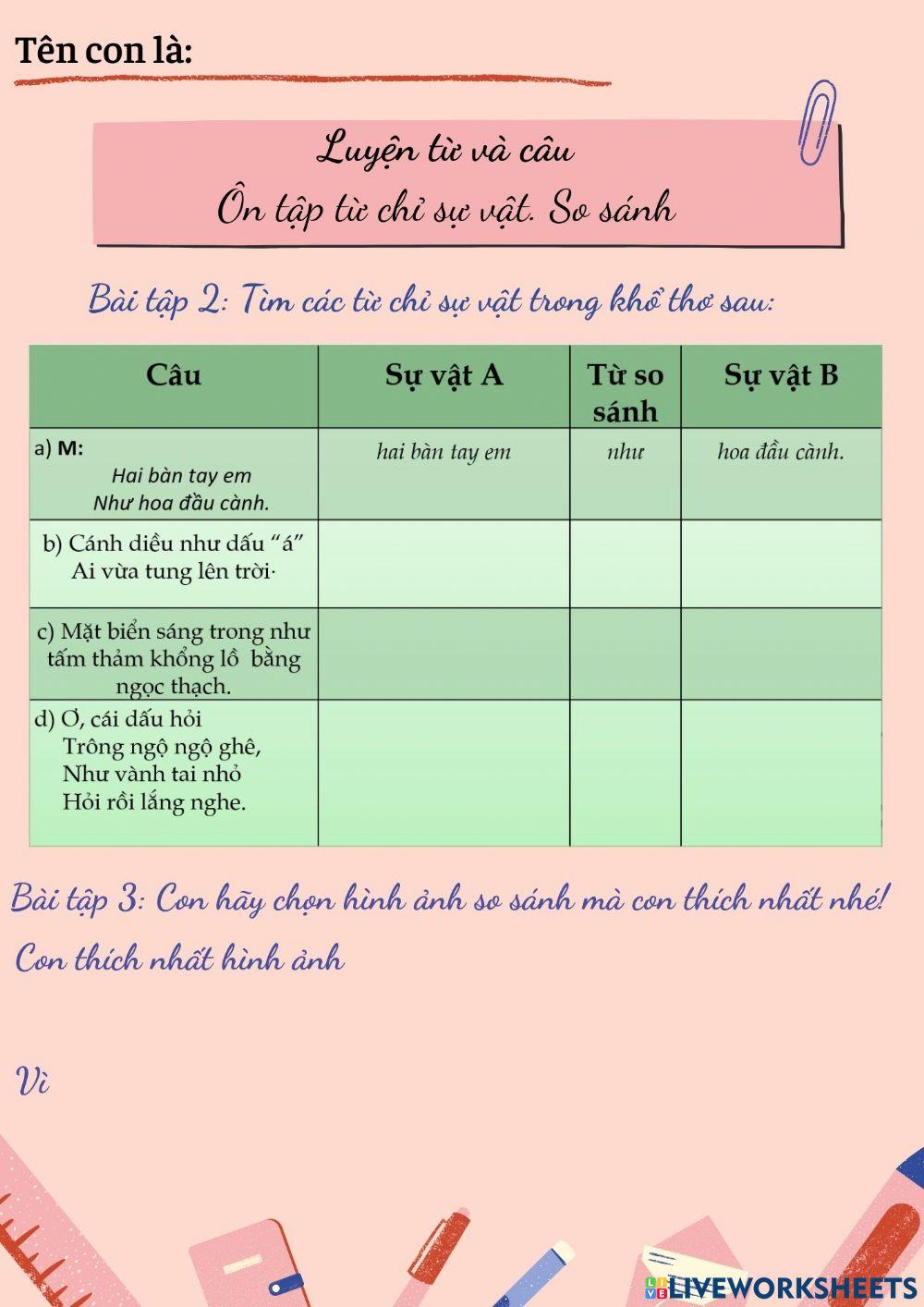 LTVC- Ôn tập từ chỉ sự vật. So sánh LTVC- Ôn tập từ chỉ sự vật. So sánh