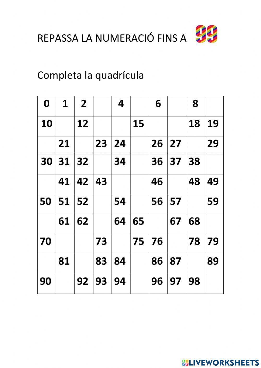 Numeració fins 99 Numeració fins 99