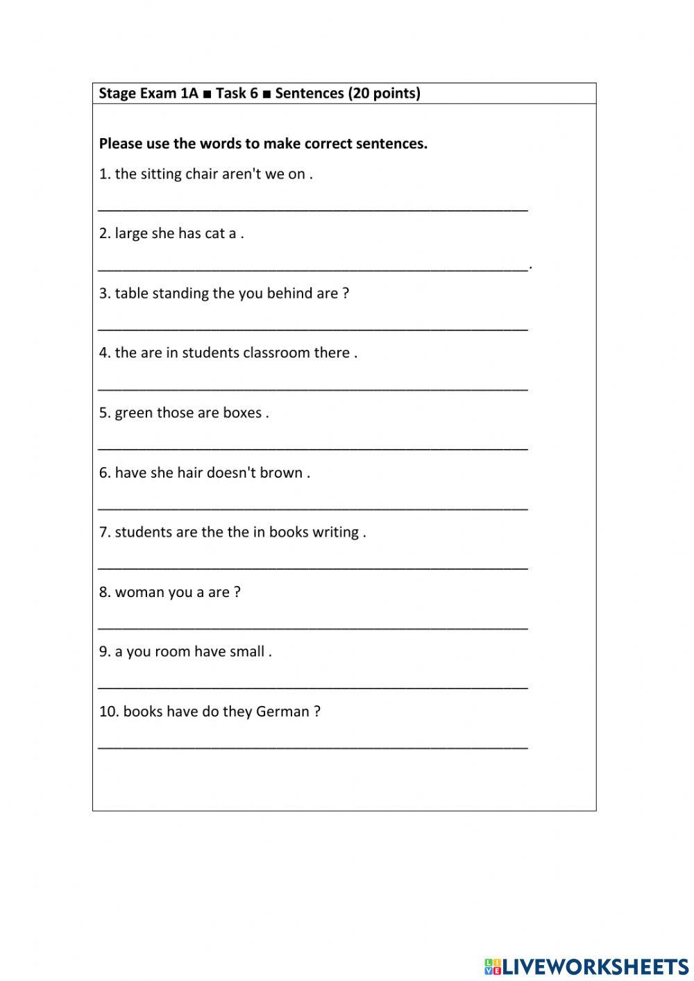 Grammar exam stage 1