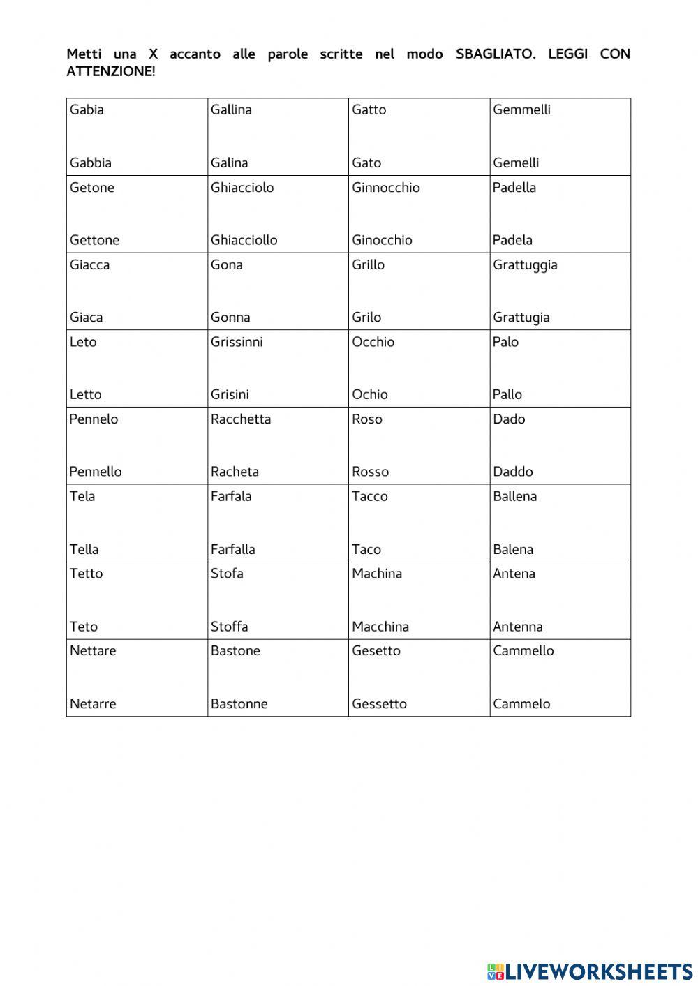 Scegli la parola sbagliata