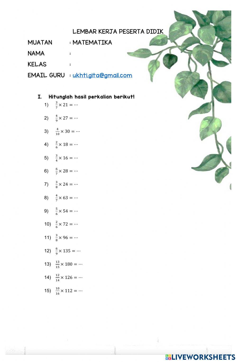 Perkalian pecahan dengan bilangan bulat